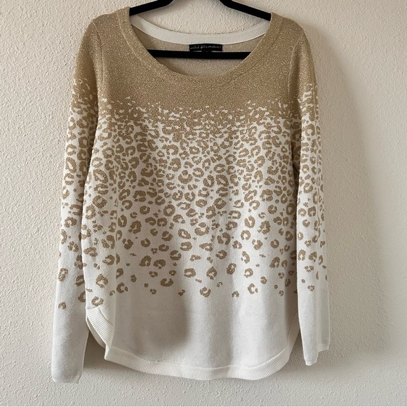 United Stares Sweaters Cheetah Print Cream Gold Women Size Large - Picture 1 of 11